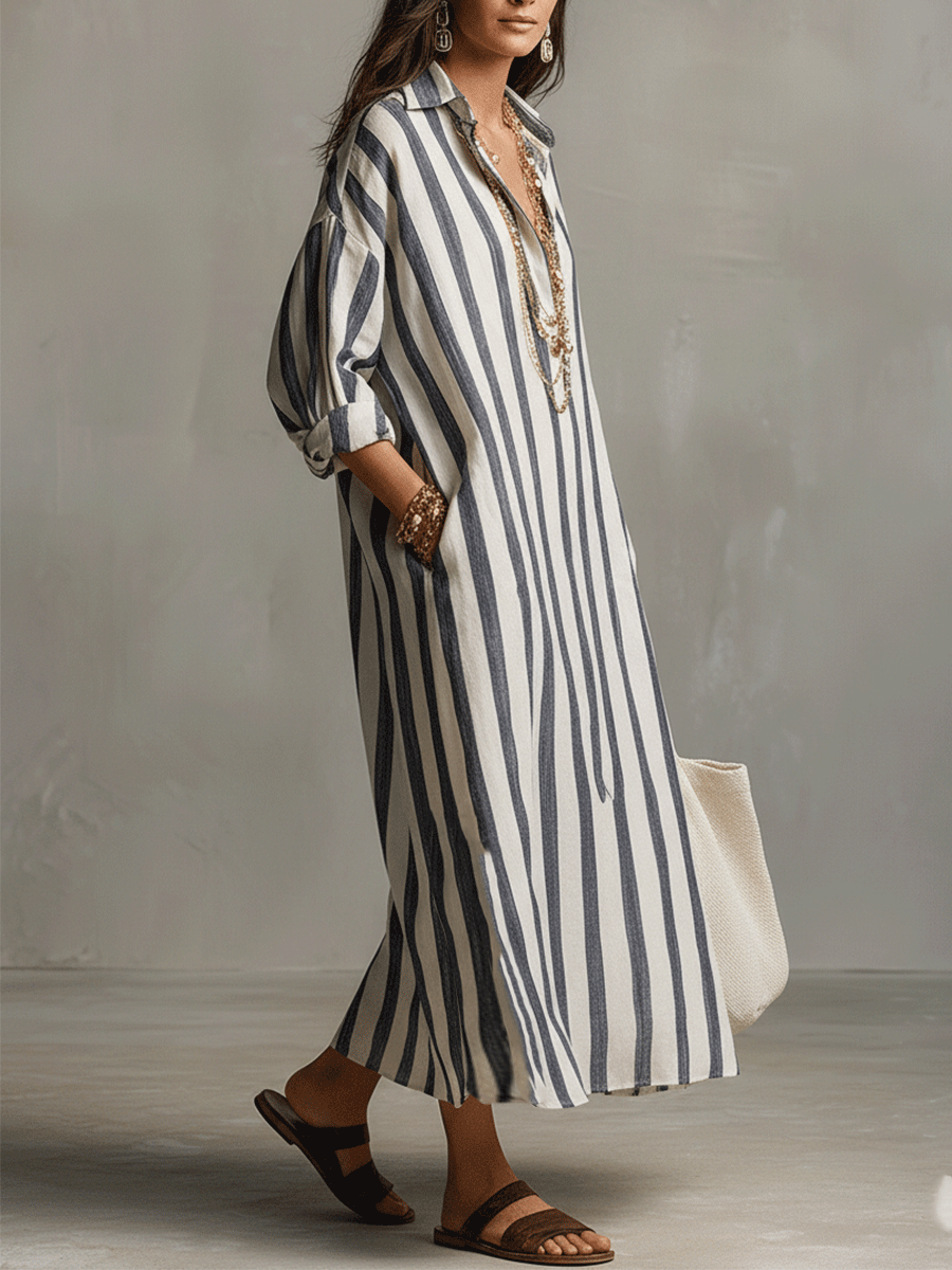 Pepa | Vestido camisero largo a rayas verticales