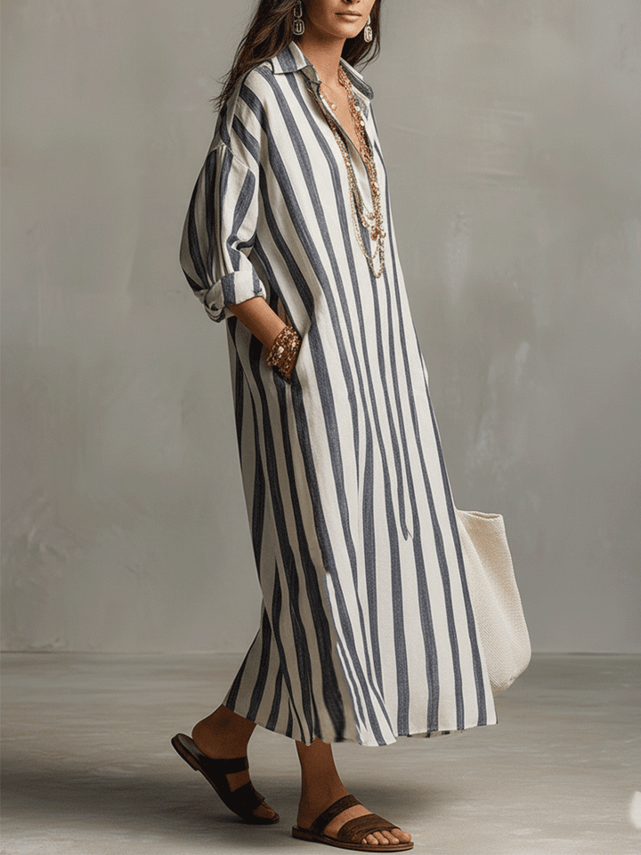 Pepa | Vestido camisero largo a rayas verticales