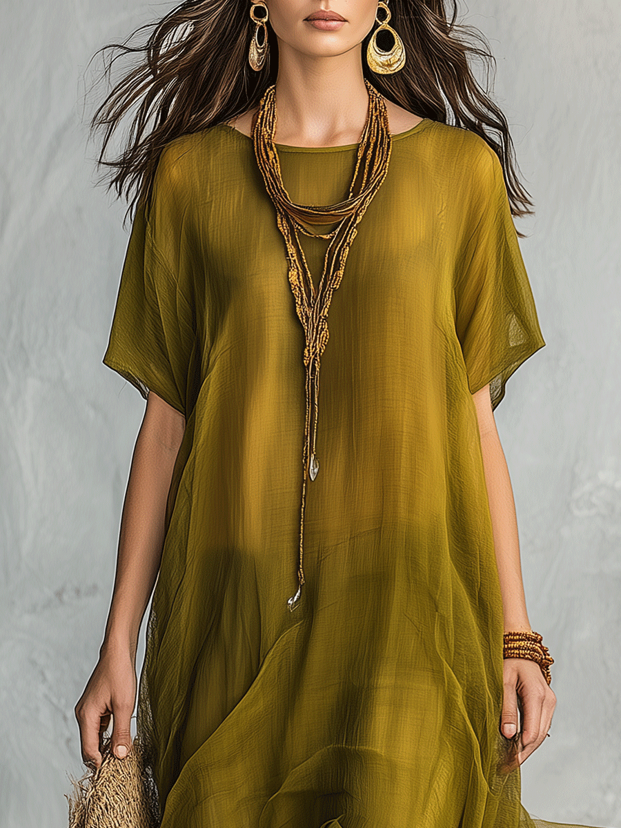 Abril | Vestido largo verde oliva con caída drapeada