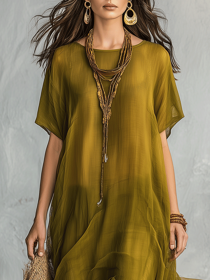 Abril | Vestido largo verde oliva con caída drapeada