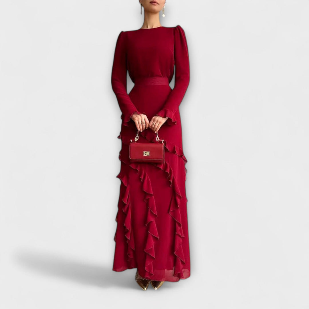 Clara | Vestido maxi entallado con volantes