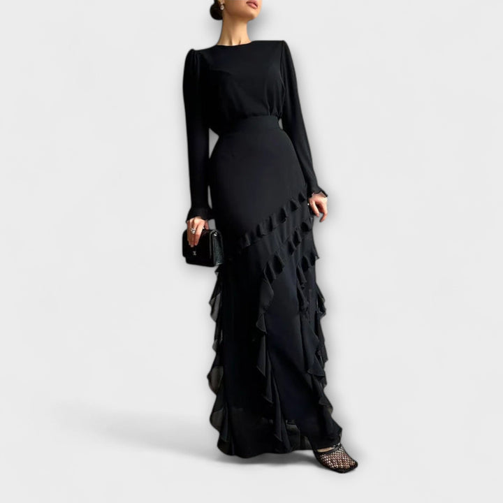 Clara | Vestido maxi entallado con volantes