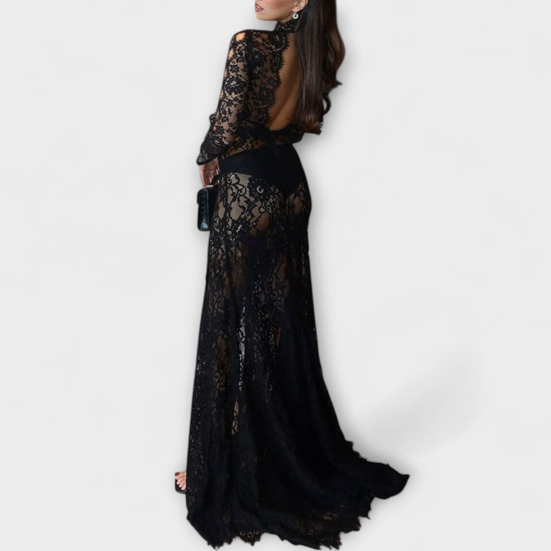 Nerea | Vestido maxi de encaje con manga larga