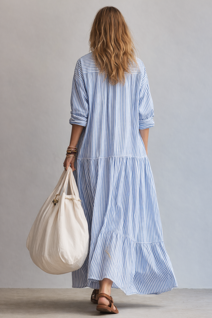 Rosana | Vestido camisero largo a rayas azules