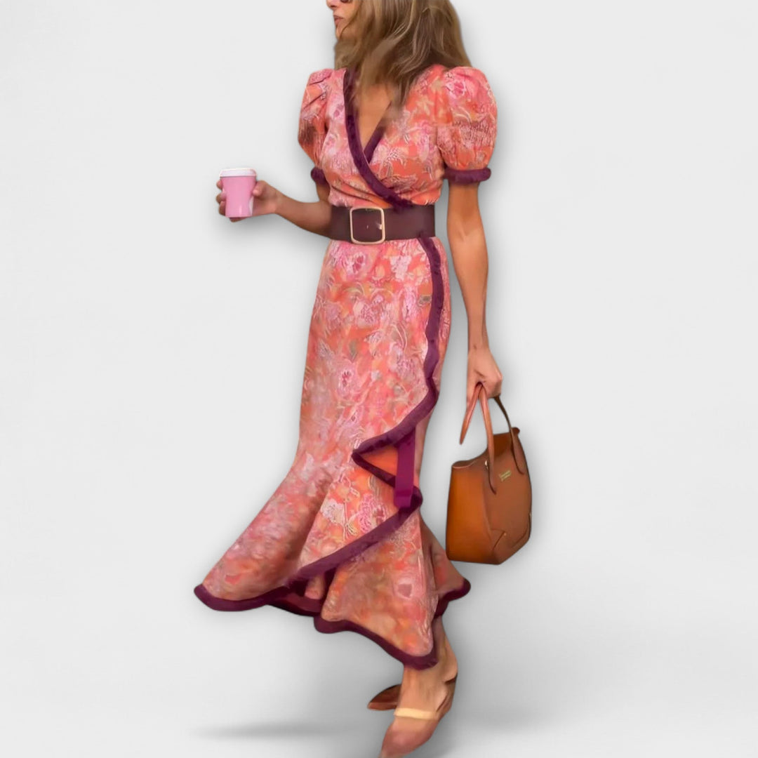 Alicia | Vestido maxi rosa de manga corta