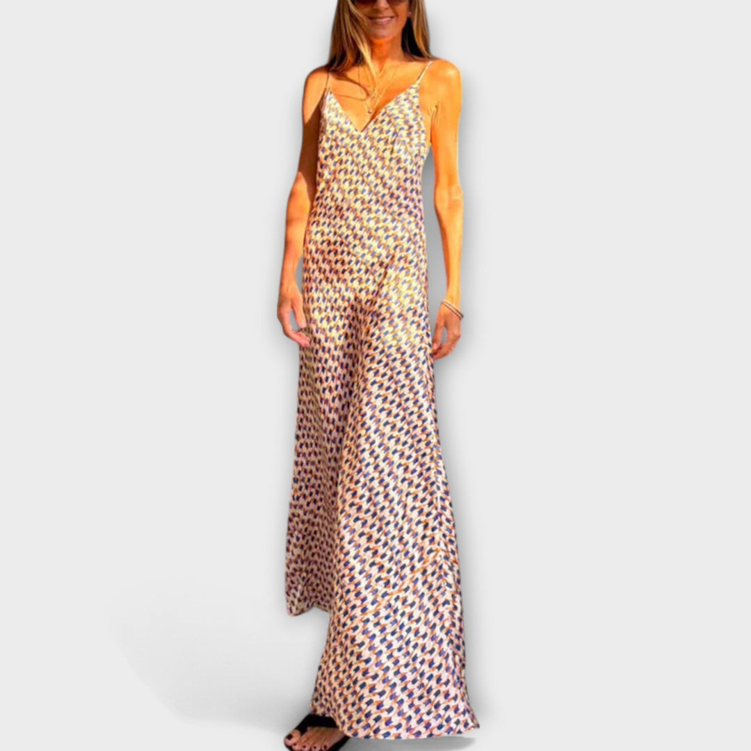 Marcela | Vestido maxi de tirantes con estampado geométrico