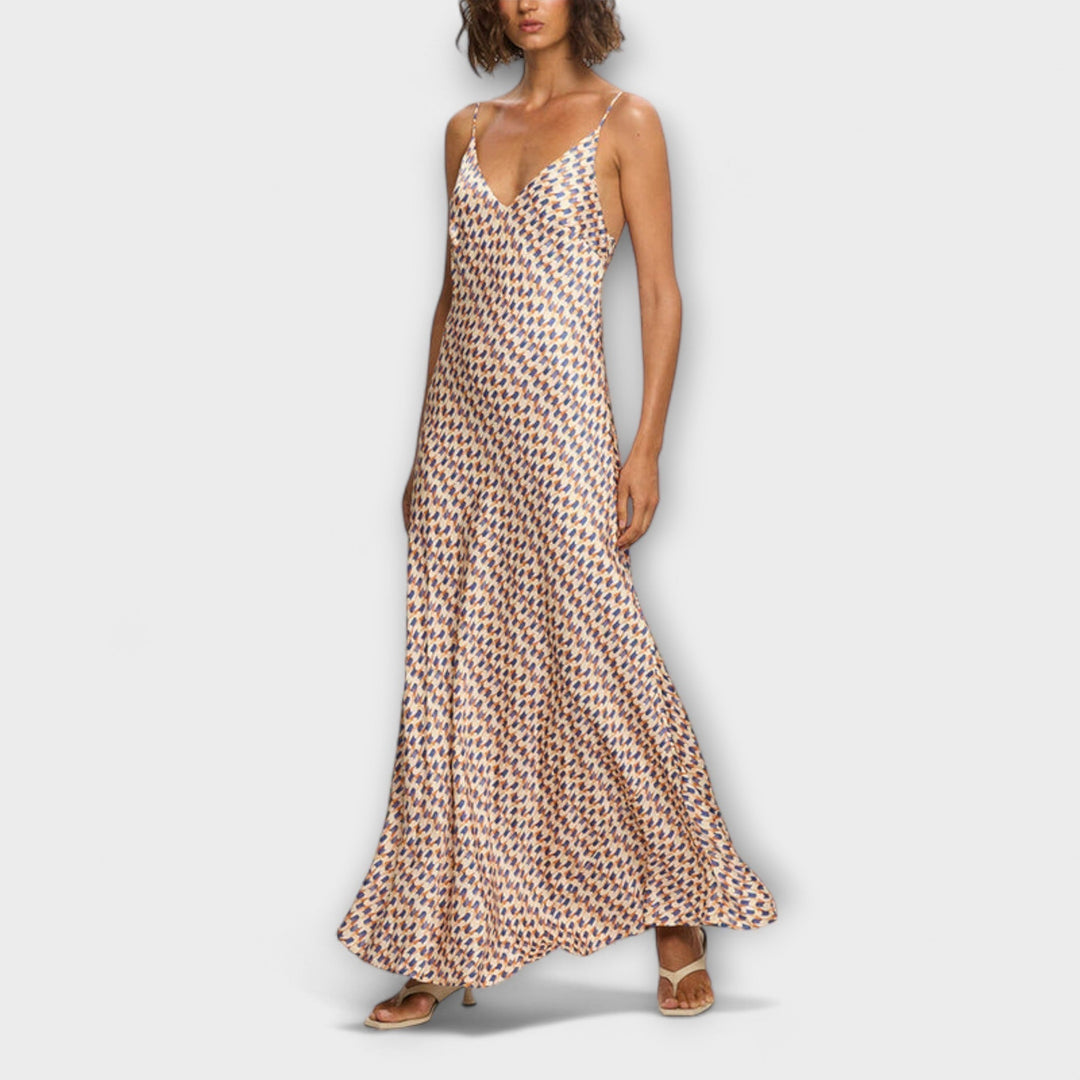 Marcela | Vestido maxi de tirantes con estampado geométrico