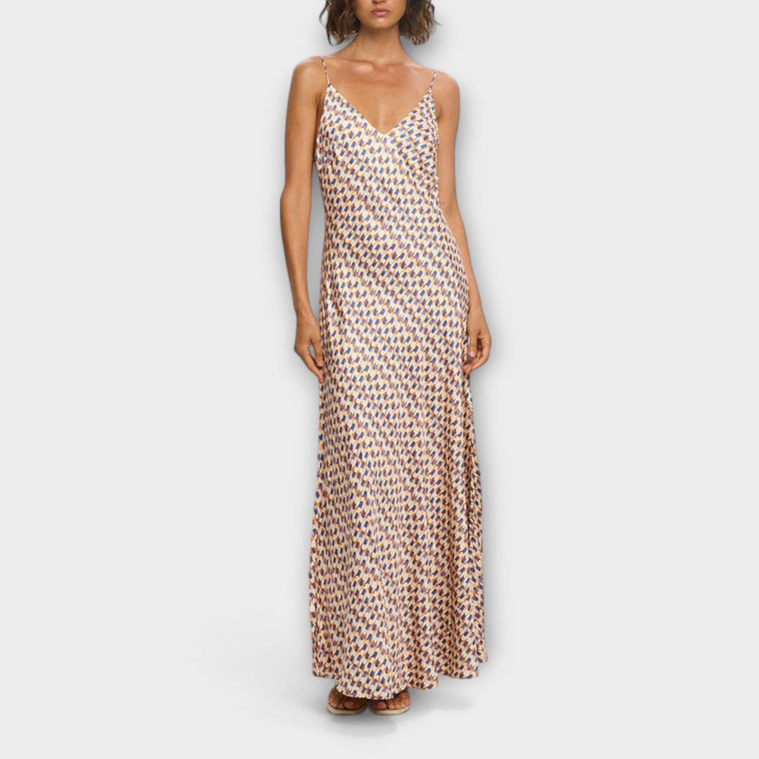 Marcela | Vestido maxi de tirantes con estampado geométrico