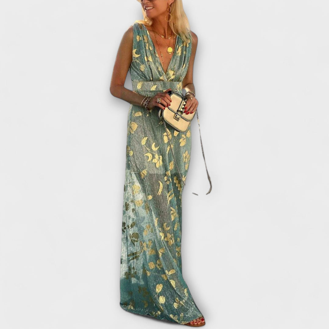 Catalina | Vestido maxi con lentejuelas y escote en pico