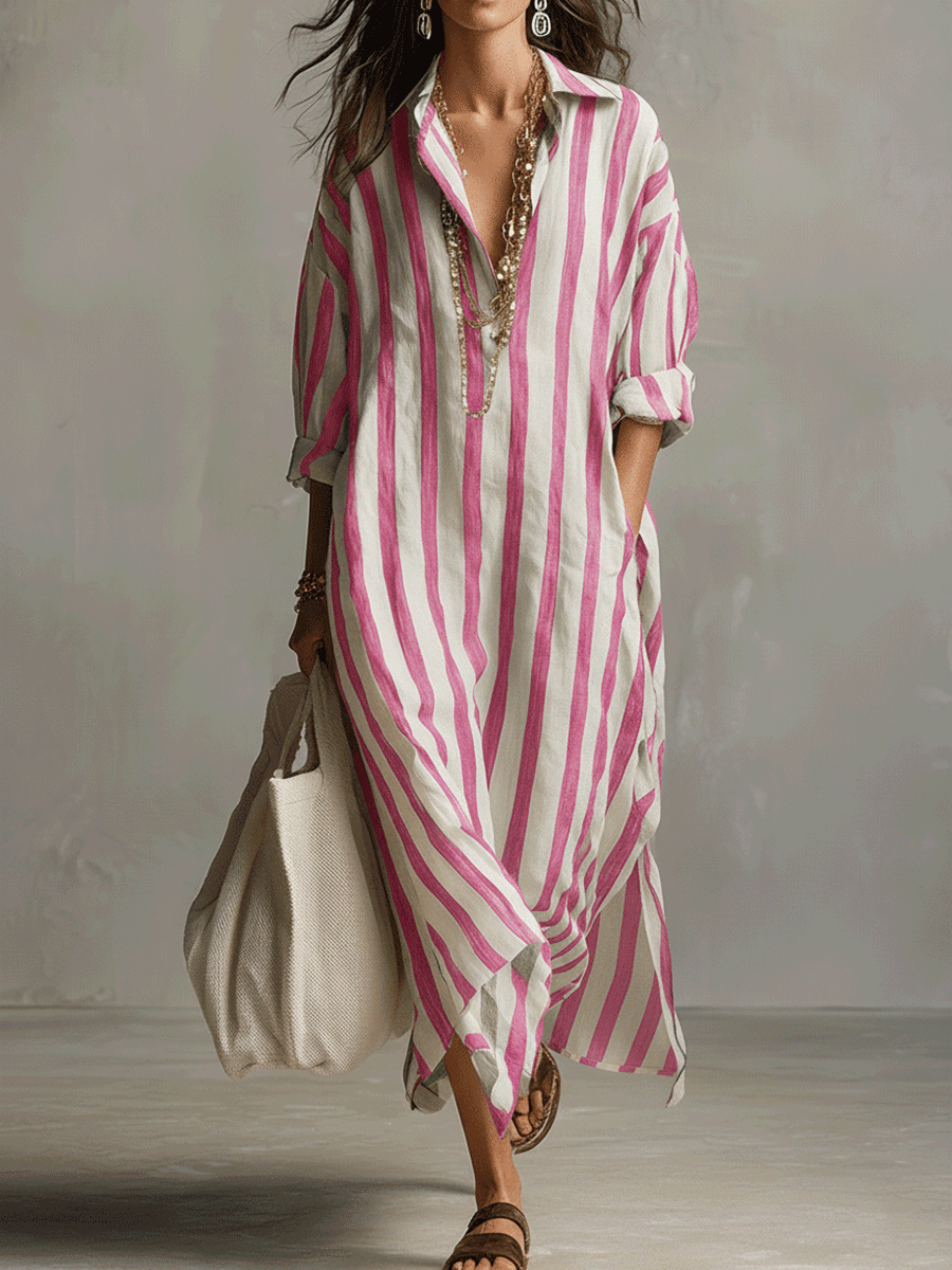Pepa | Vestido camisero largo a rayas verticales