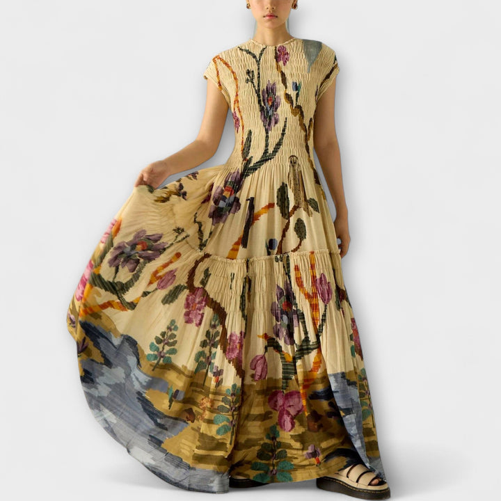 Rosa | Vestido maxi plisado estampado
