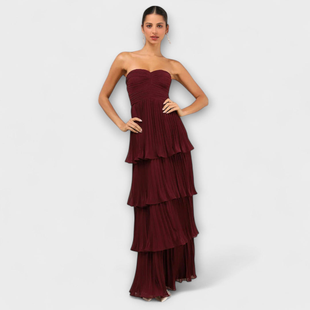 Susana | Vestido maxi palabra de honor con acabado brillante