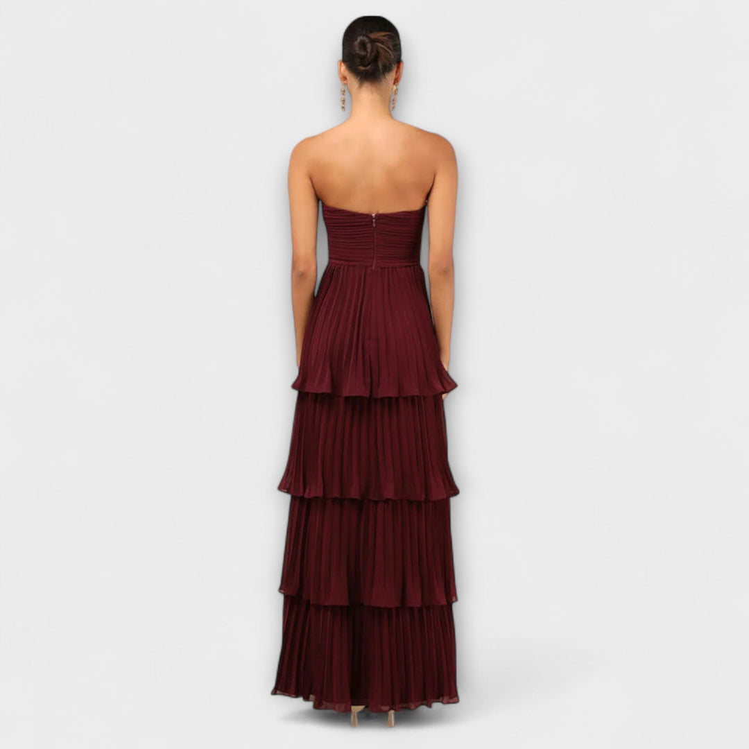 Susana | Vestido maxi palabra de honor con acabado brillante