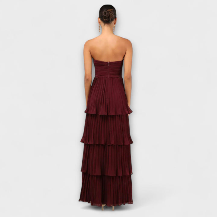 Susana | Vestido maxi palabra de honor con acabado brillante