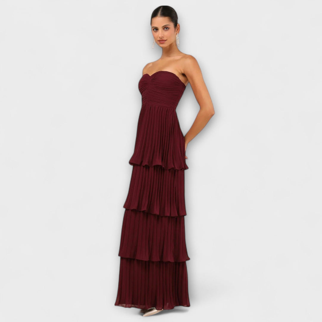 Susana | Vestido maxi palabra de honor con acabado brillante