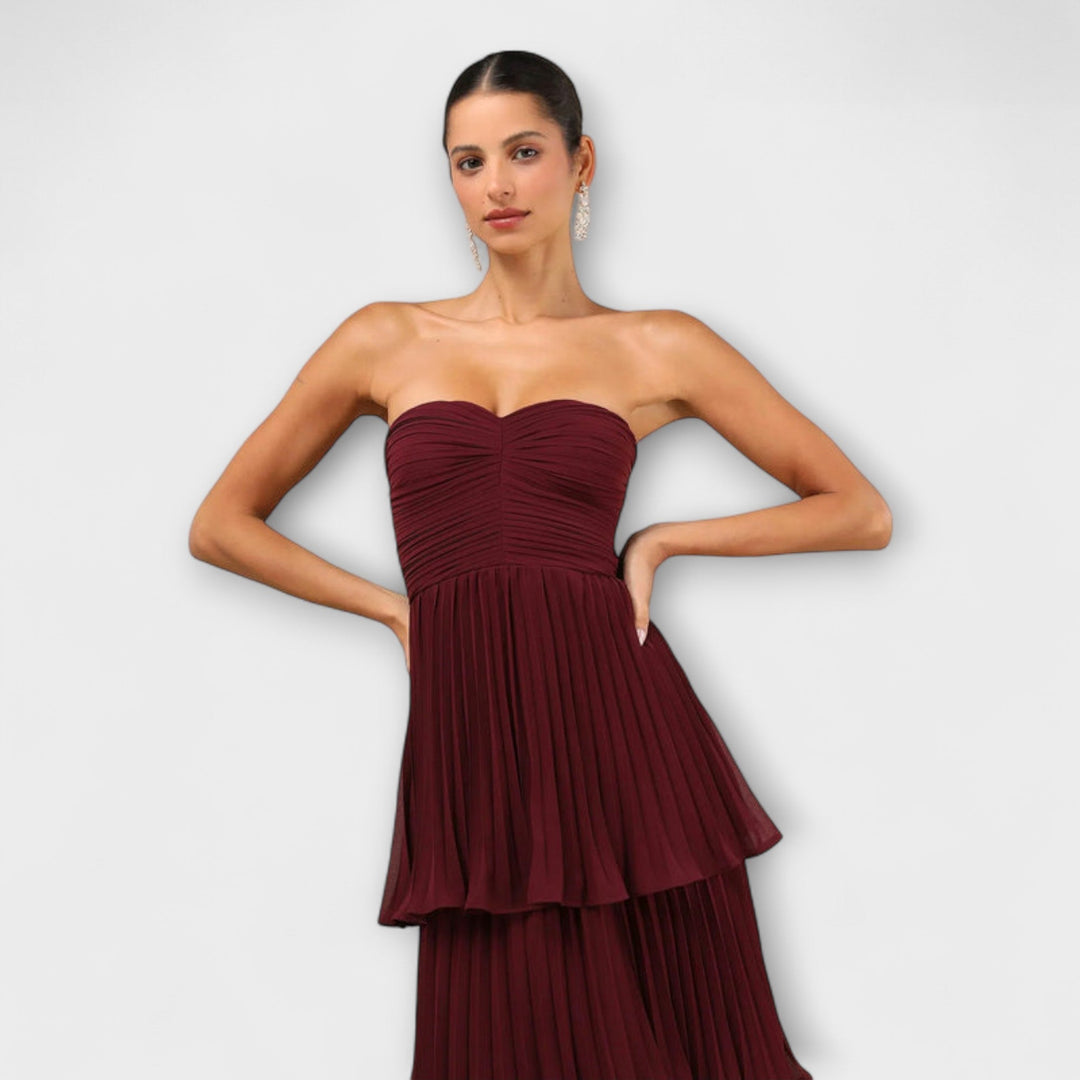 Susana | Vestido maxi palabra de honor con acabado brillante