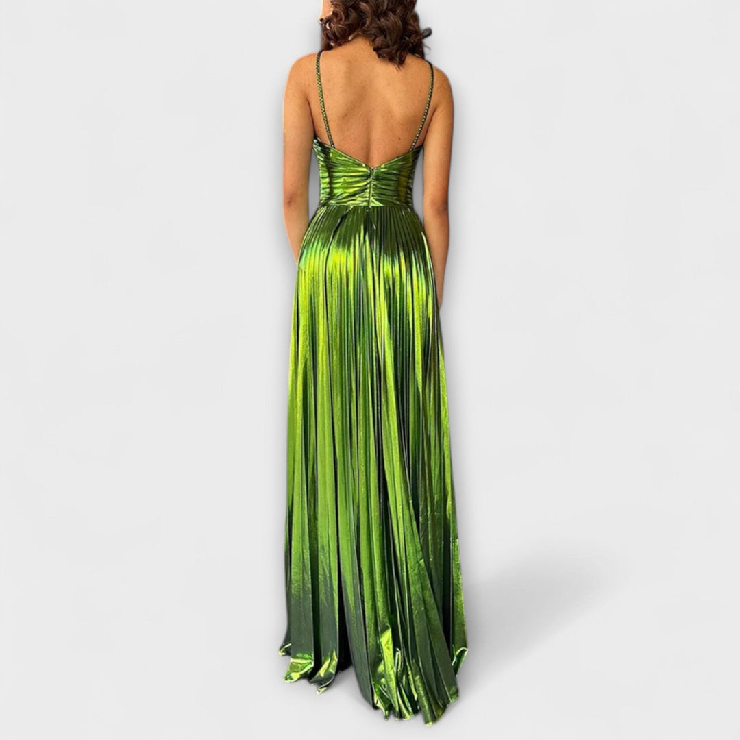 Daniela | Vestido maxi de tejido metalizado