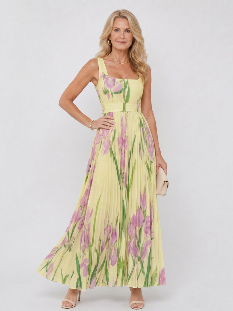 Gloria | Vestido plisado con tulipanes
