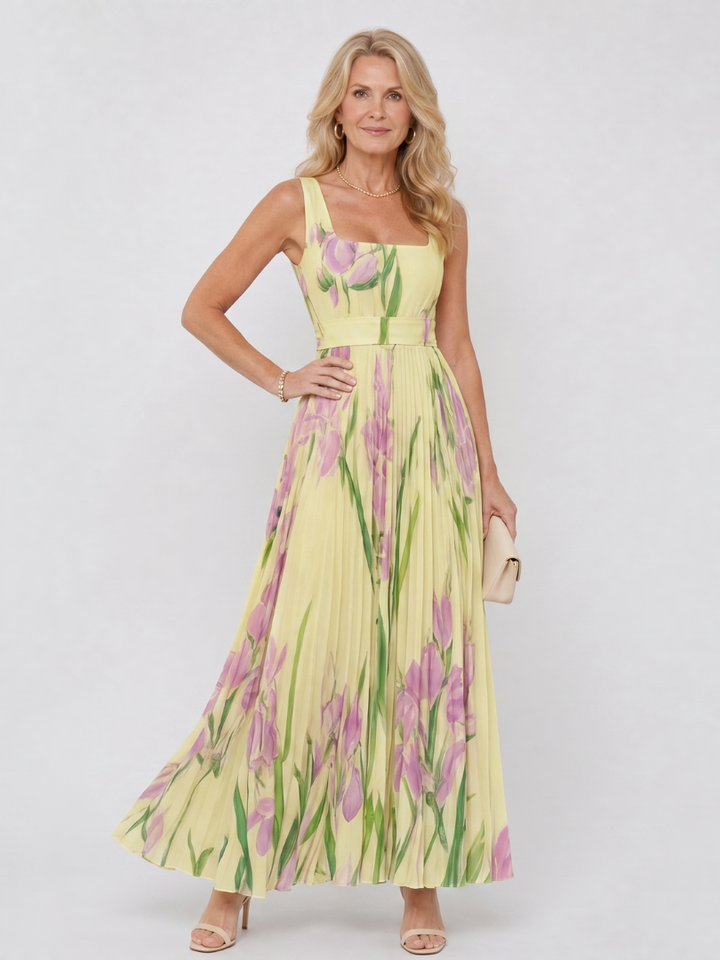 Gloria | Vestido plisado con tulipanes