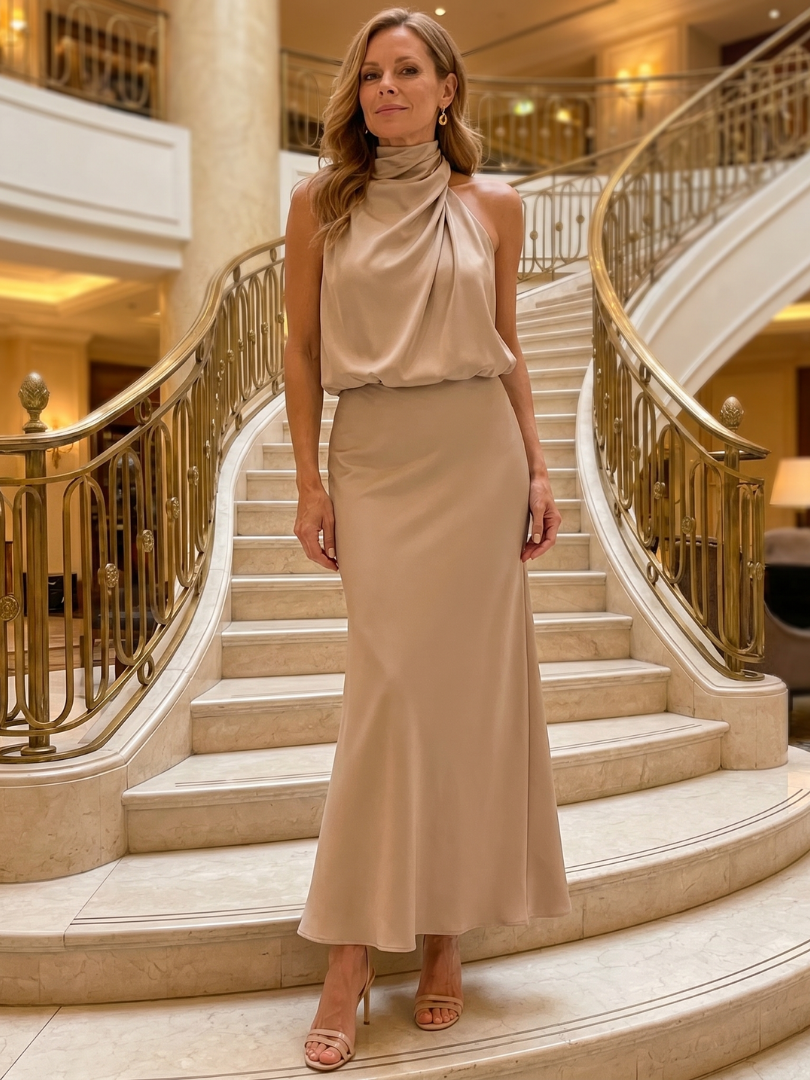 Paula | Vestido largo con cuello drapeado
