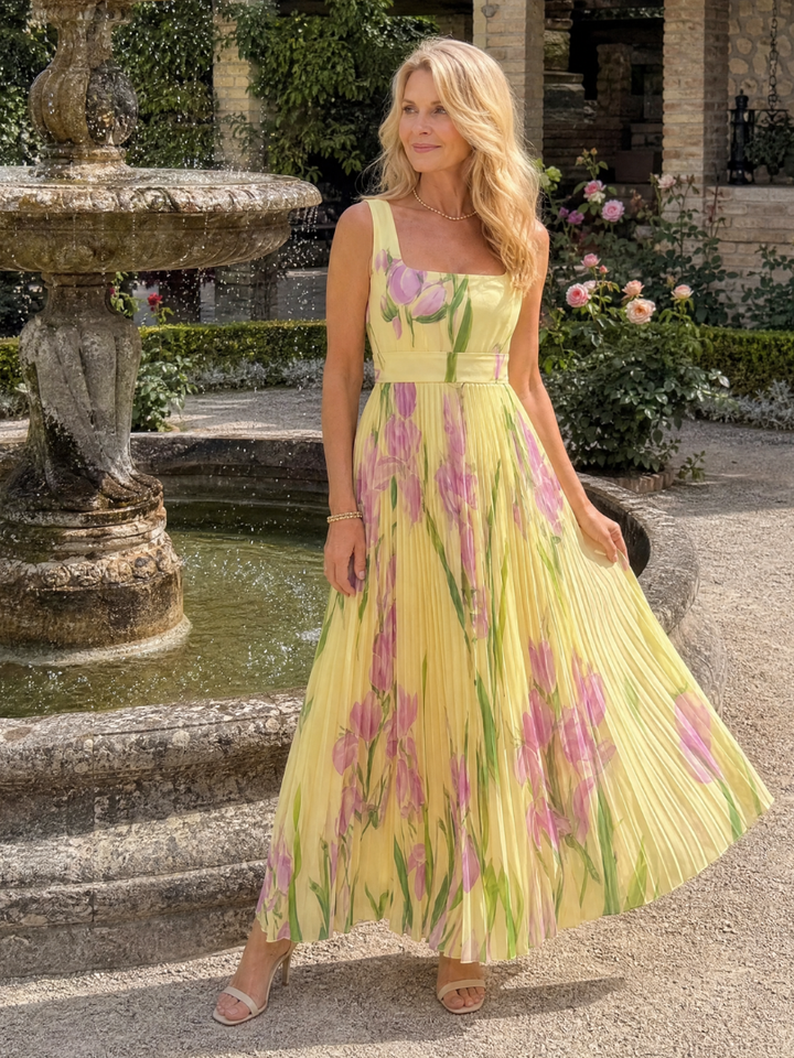 Gloria | Vestido plisado con tulipanes
