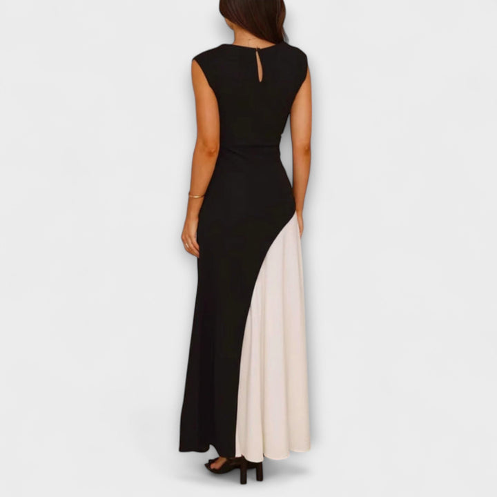 Estrella | Vestido maxi liso con bloque de color en la cintura