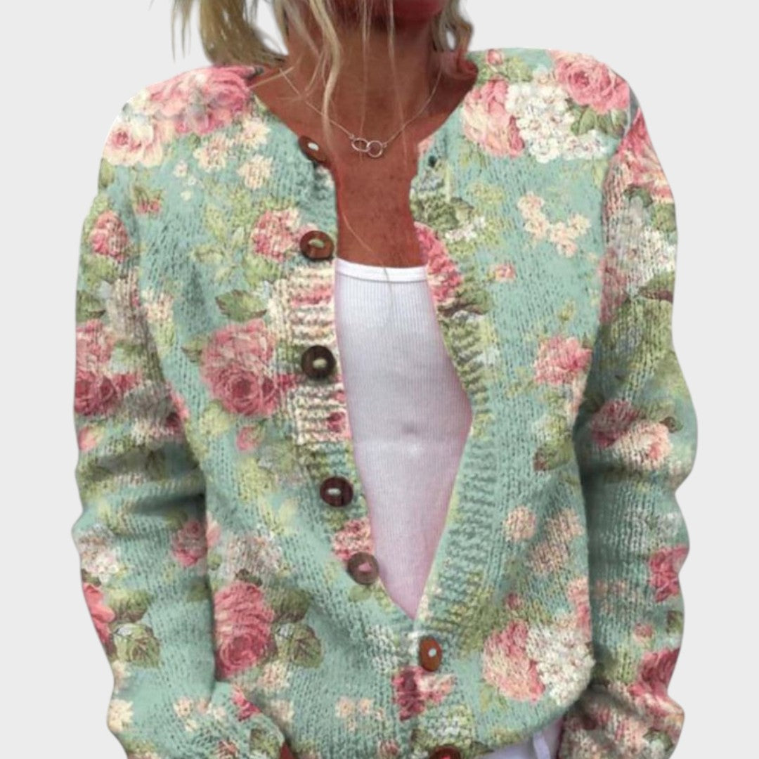 Vera | Cárdigan floral de otoño en verde