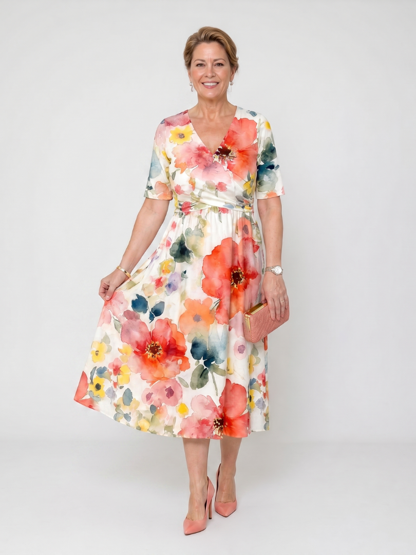 Felisa | Vestido midi con flores difuminadas