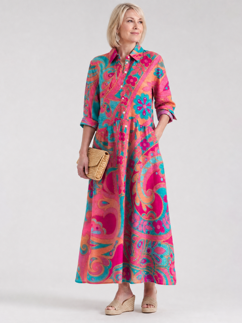 Gabriela | Vestido camisero con estampado ornamental