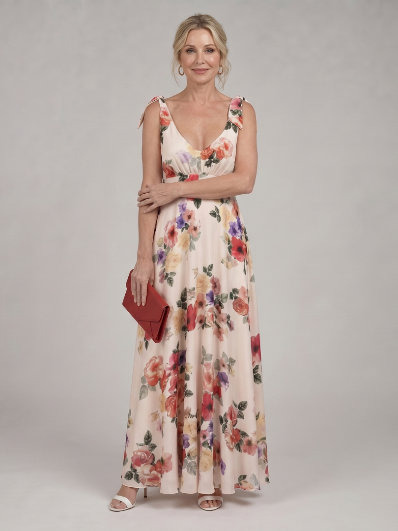 Helena | Vestido largo con rosas sobre crema