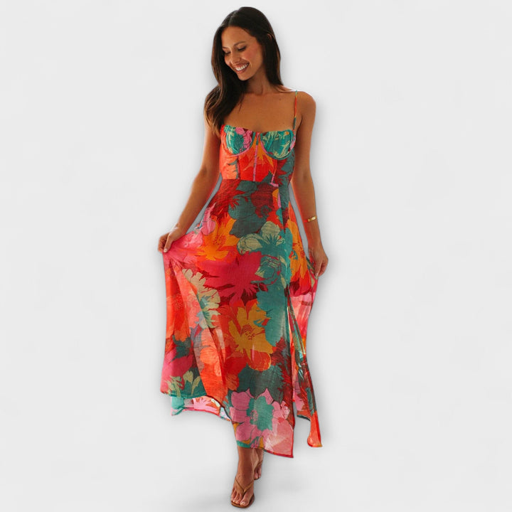 Olga | Vestido maxi floral con escote pronunciado