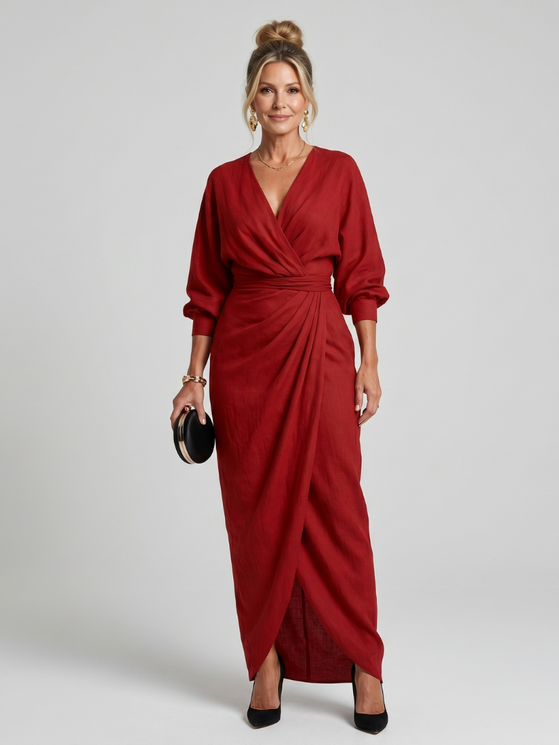 Juana | Vestido cruzado rojo de manga larga