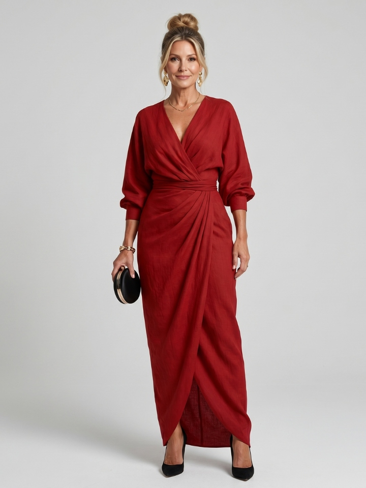 Juana | Vestido cruzado rojo de manga larga