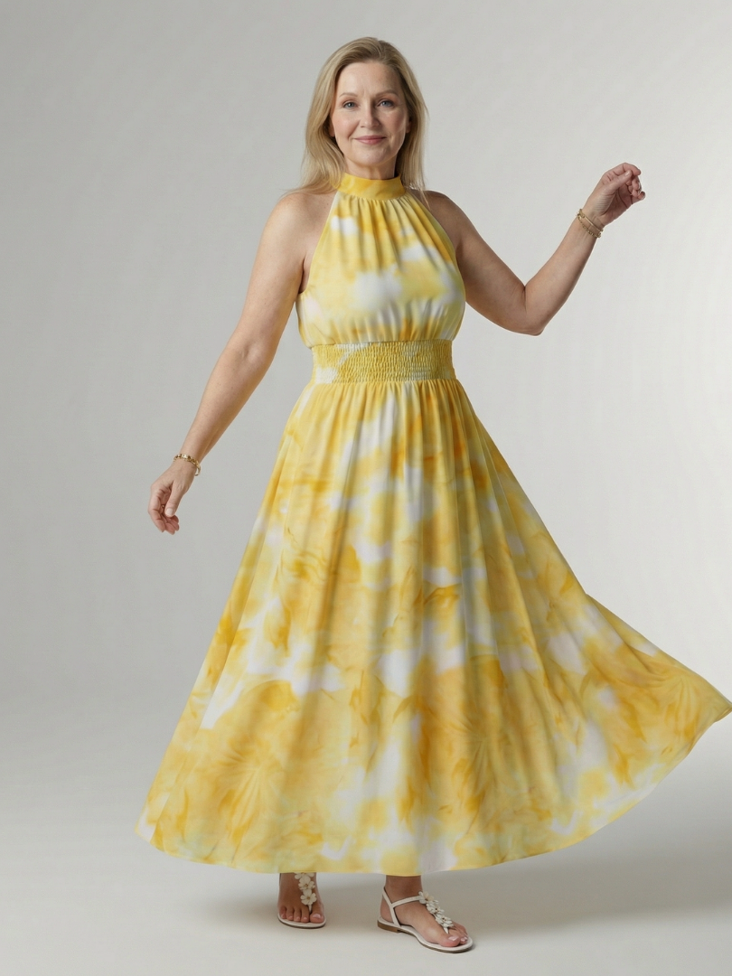 Silvia | Vestido largo con batik en amarillo