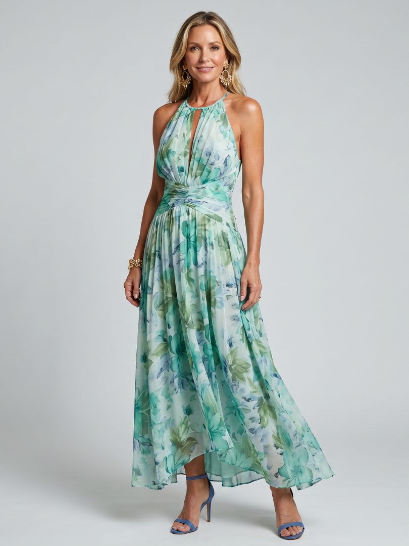 Noelia | Vestido midi con flores en verde menta