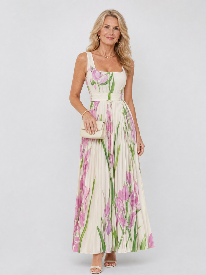 Gloria | Vestido plisado con tulipanes