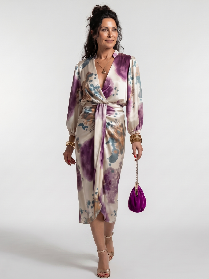 Marina | Vestido cruzado con estampado en acuarela
