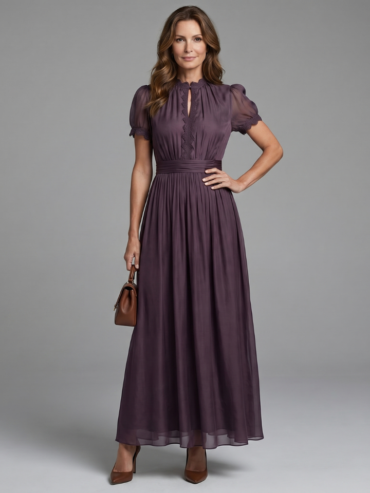 Mercedes | Vestido largo ciruela con mangas abullonadas