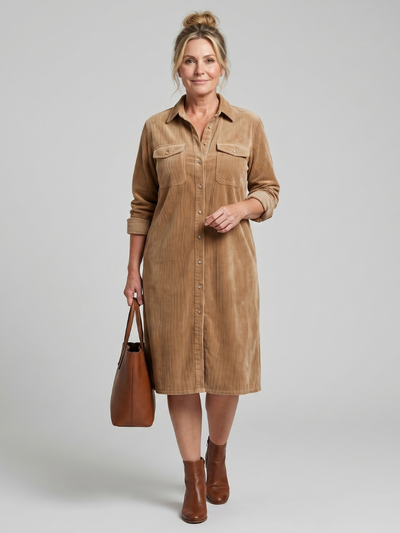 Mariana | Vestido camisero camel de canalé