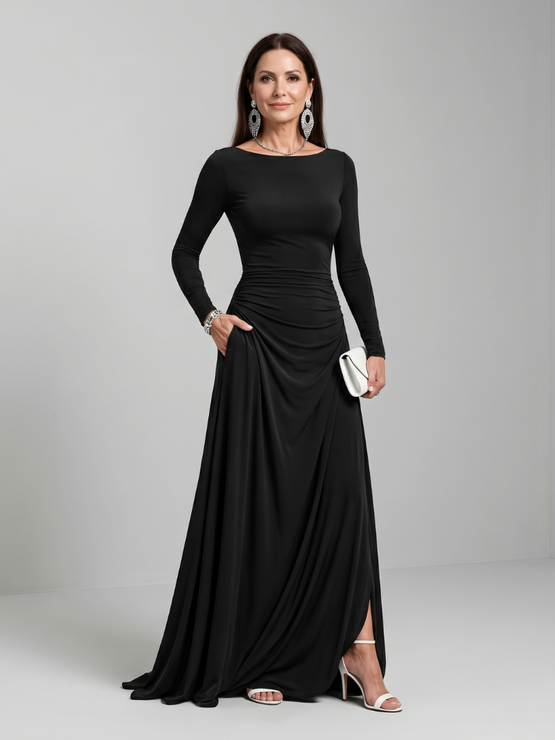 Javiera | Vestido largo negro con escote barco