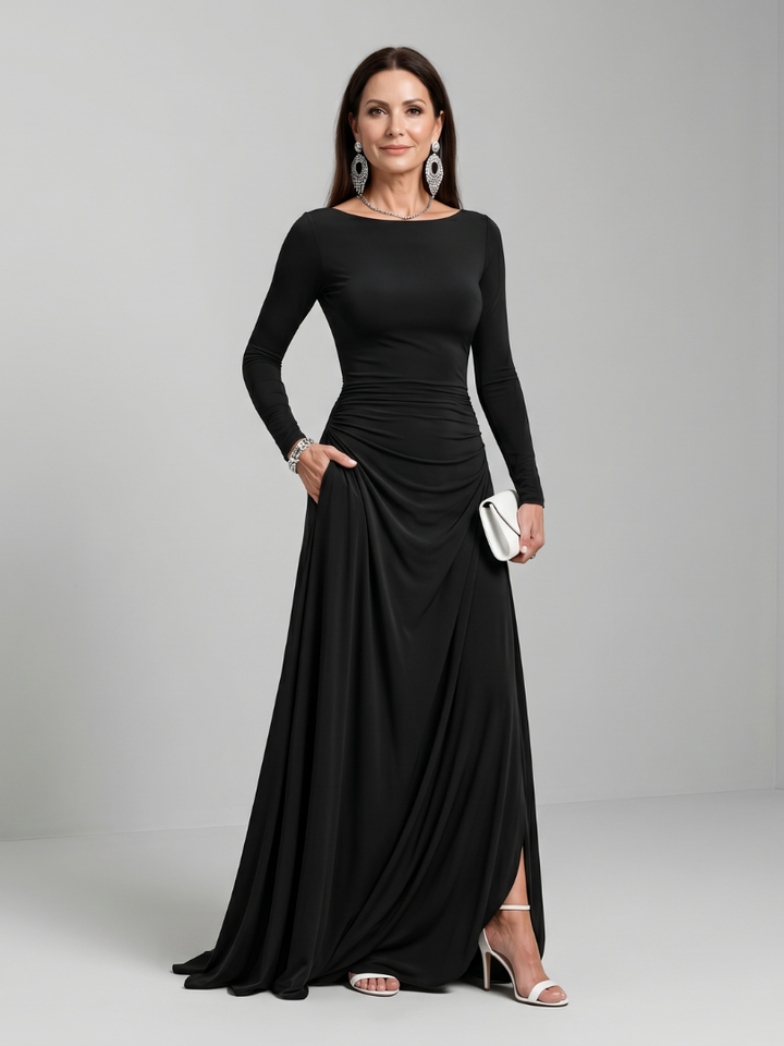 Javiera | Vestido largo negro con escote barco