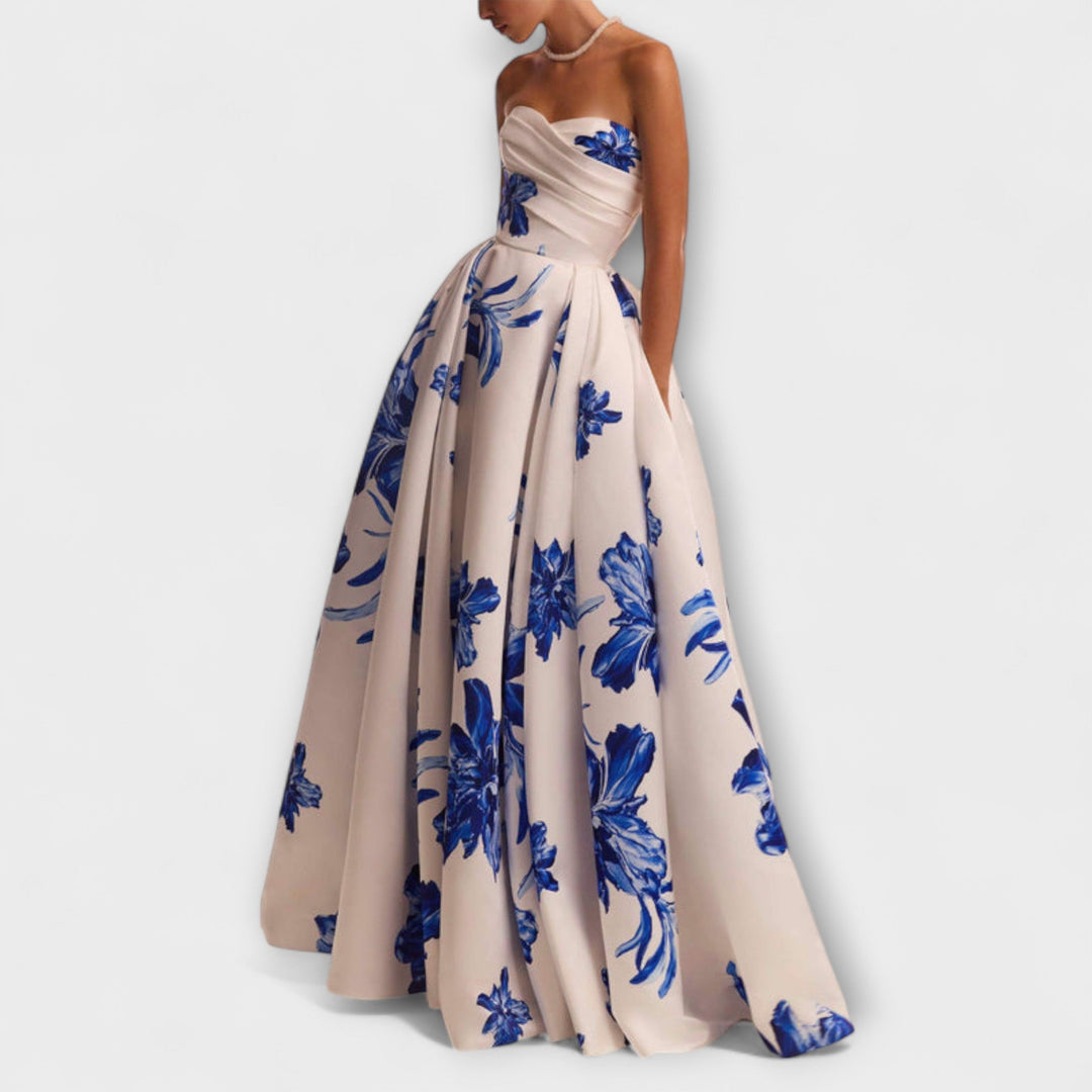 Carmela | Vestido maxi floral con volante en los hombros