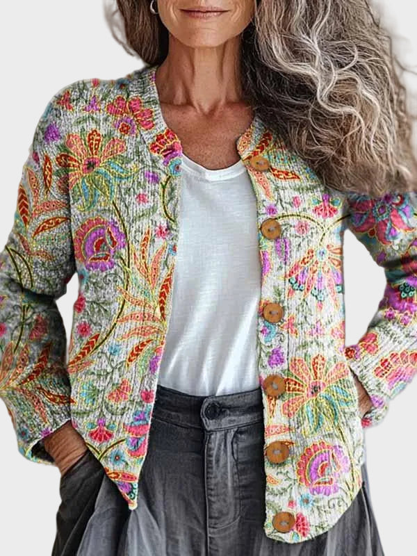 Amaranta | Cárdigan boho con flores en tonos pastel
