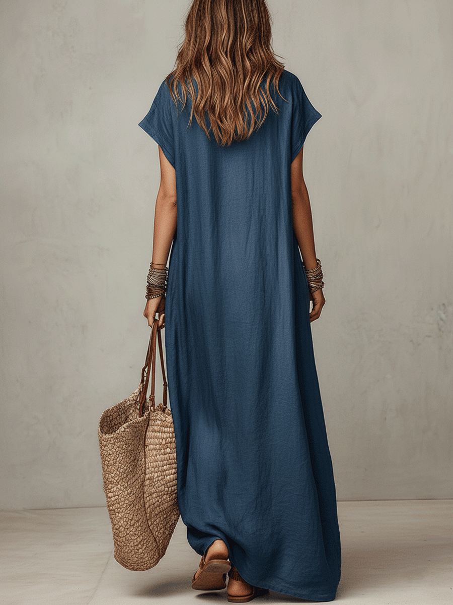 Azucena | Vestido largo azul con estampado bohemio