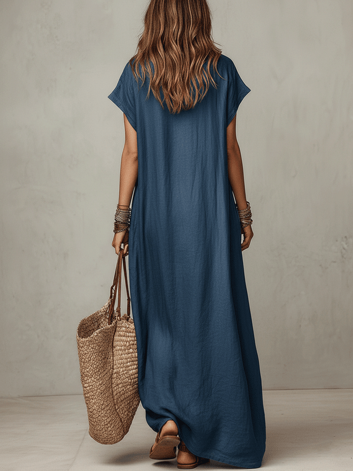 Azucena | Vestido largo azul con estampado bohemio