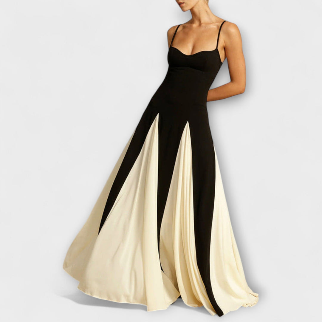 Nuria | Vestido maxi en A con paneles de tul
