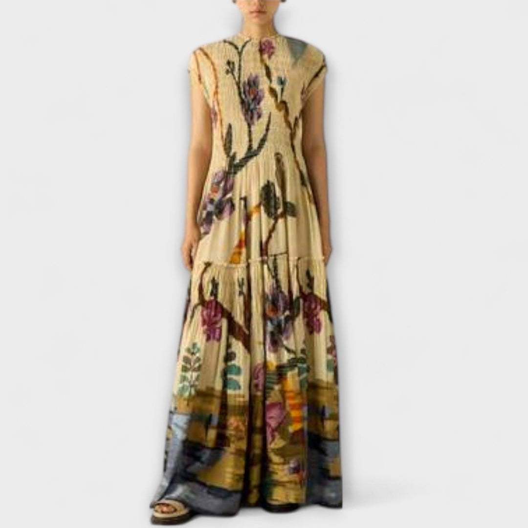 Rosa | Vestido maxi plisado estampado