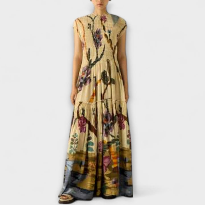 Rosa | Vestido maxi plisado estampado