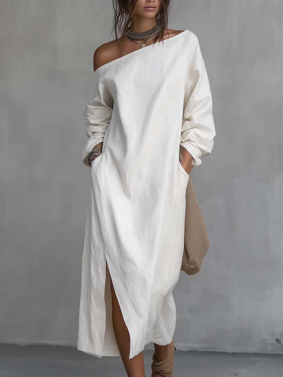 Marisa | Vestido midi de un solo hombro con abertura