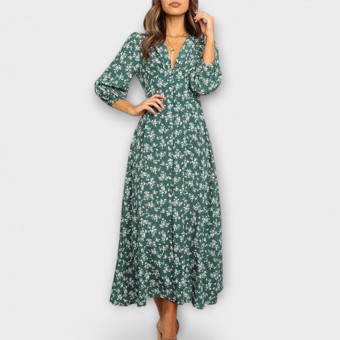 Guadalupe | Vestido maxi floral con botonadura